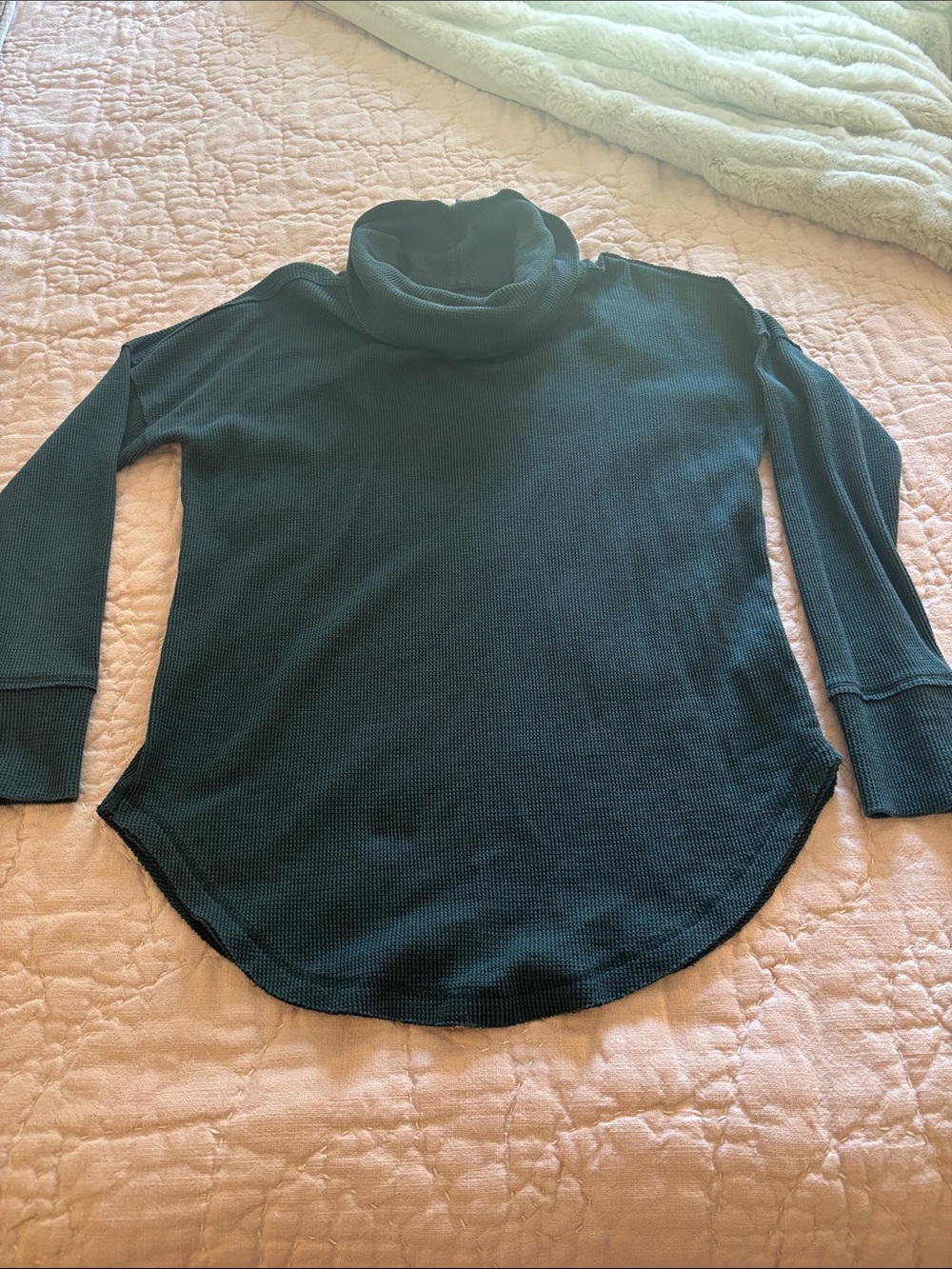 Turtleneck Waffle Knit Sweater - Dark Teal
